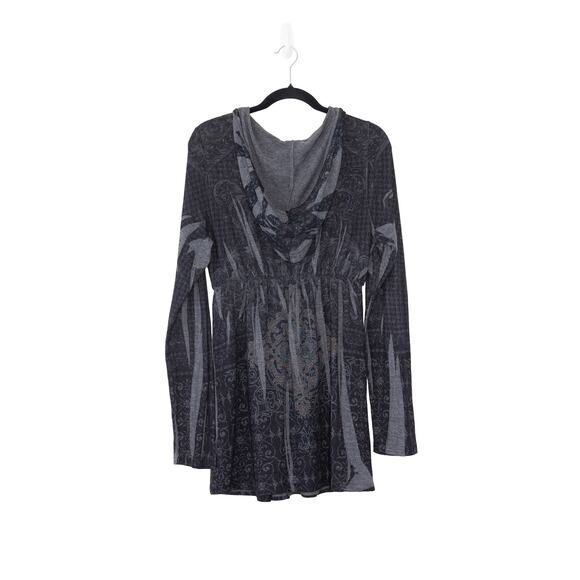 Vintage Y2K Hooded Graphic Tunic Top Whimsigoth Goth Fairy Grunge Emo Black L - Picture 5 of 7